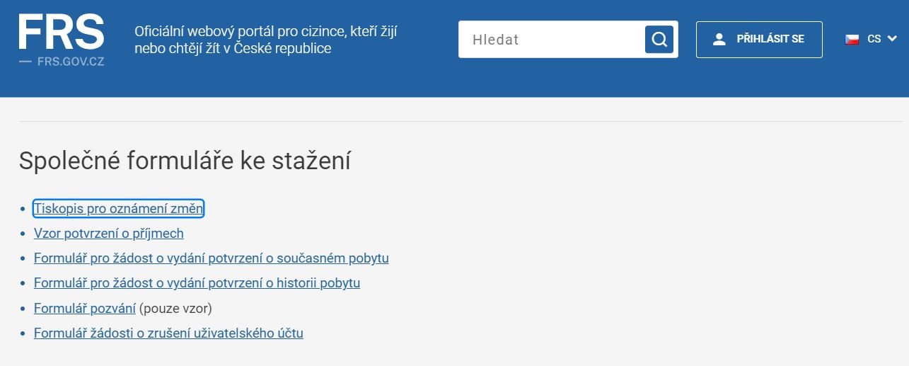 formulář frs o změně