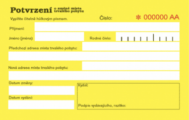 potvrzení o změně pobytu